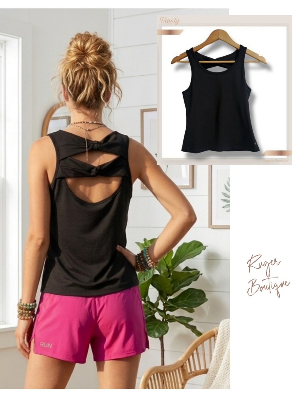 🌿Freely Women's XS Black Athletic Tank Top with Cut-Out Back Detail